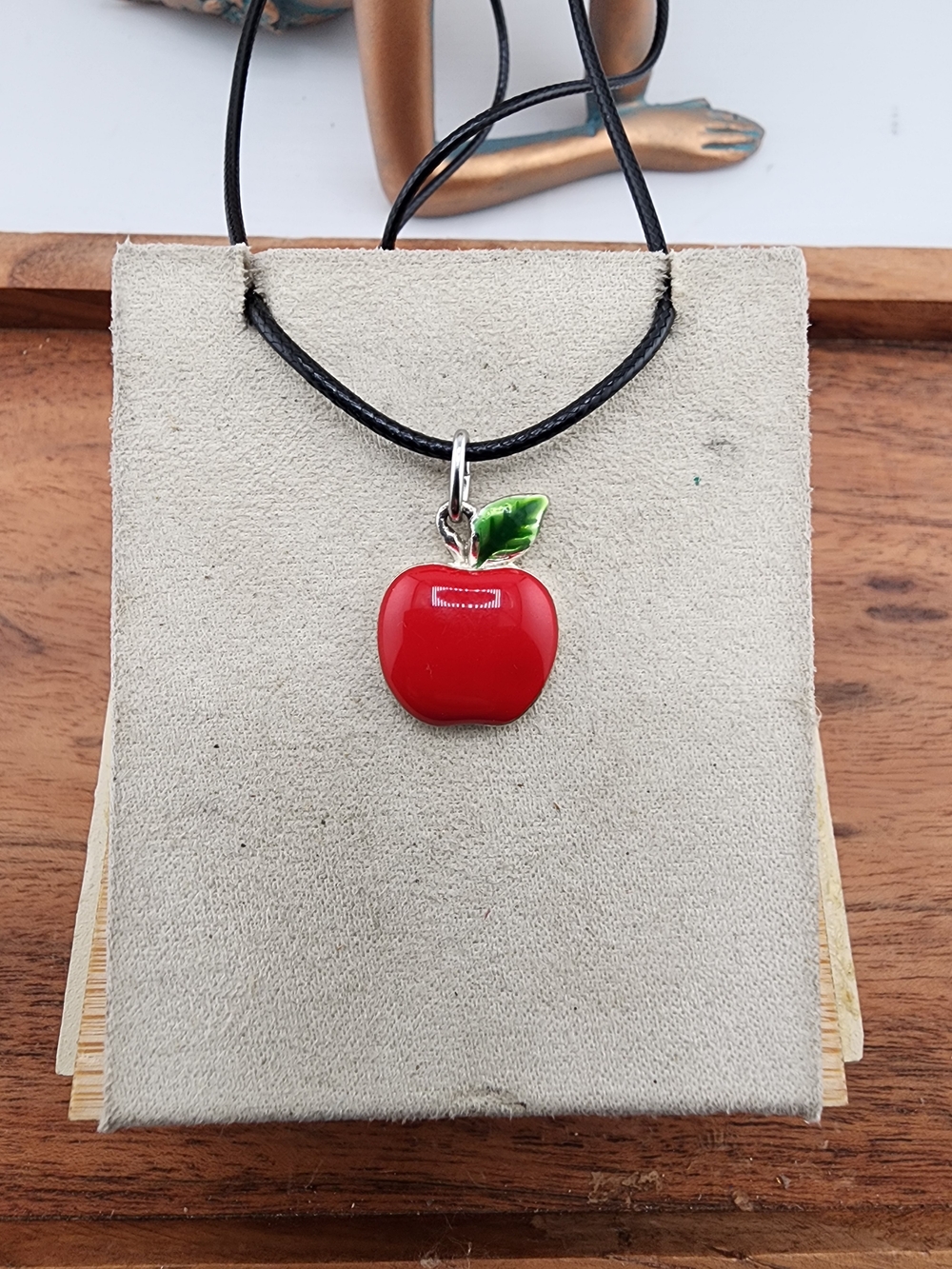 Red Apple Enamel Pendant Necklace - Women's Jewelry